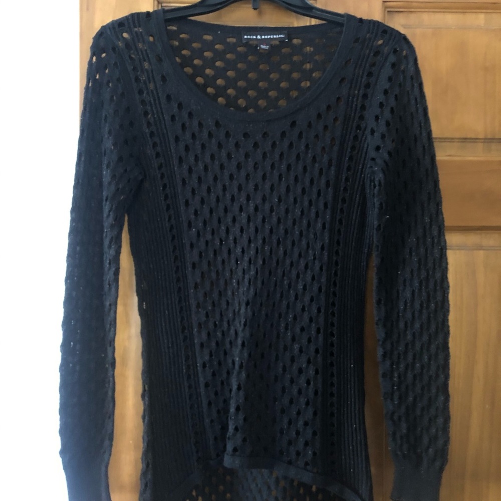 Black scoop neck mesh sweater